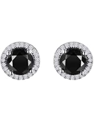 Black Diamond and Diamond Halo Earrings 3ctw