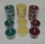 100% Beeswax Candles - 12 Tea-Light Candles in Fall Colors (FOREST GREEN, NATURAL and BURGUNDY)