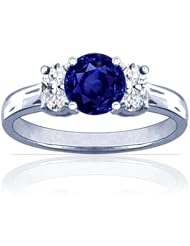 Platinum Round Cut Blue Sapphire Three Stone Ring