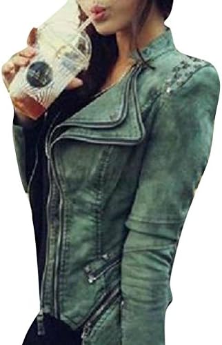 Babyhclub Vintage Denim Womens Spike Studded Shoulder Coat