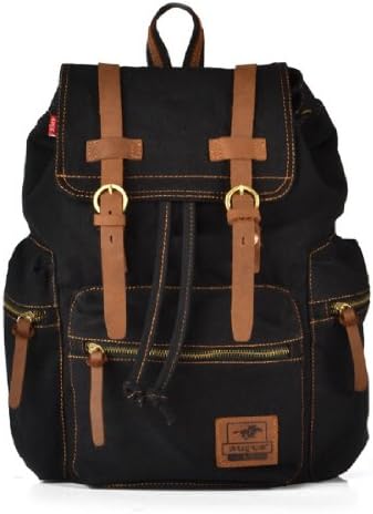 CLELO Vintage Canvas Leather Schoolbag Laptop Backpack Rucksack