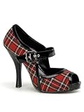 Red Plaid Open Toe Mary Jane Pump - 6