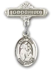 Sterling Silver Baby Badge with St. Ann Charm and Godchild Badge Pin