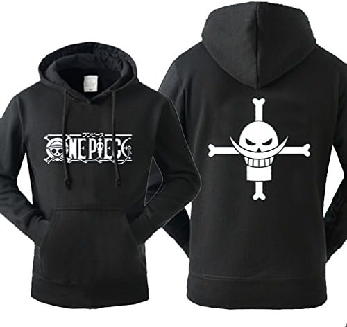 Anime One Piece White Beard Luffy Hoodie (M, Black 1)
