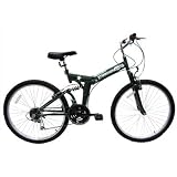 18 Speed Folding Mountain Bike 26" Full Size Folding Bicycle Full Suspension Frame and Forks (Army Jeep Green)