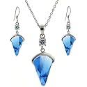 Silver Swarovski Crystal Aquamarine Blue Green March Birthstone CZ Necklace Earrings Jewelry Set in Gift Box Bucasi SALE