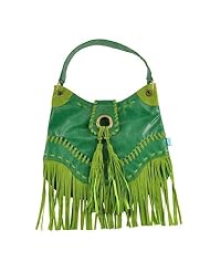 NOI Schultertasche mit Fransen GIULIA green