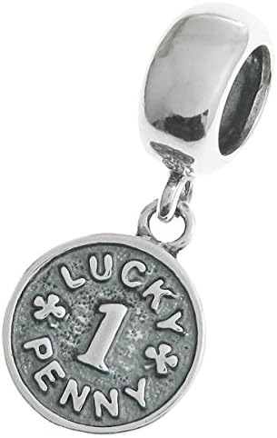 Dreambell925 Sterling Silver Lucky Penny Coin Dangle Bead for European Charm Bracelets