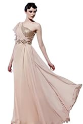 A-line Cocktail Floor Length One Shoulder Short Sleeves Chiffon Sequined Beaded Homecoming Dress/Pageant Dress/Prom Dress/Party Dress/Wedding Dress 
