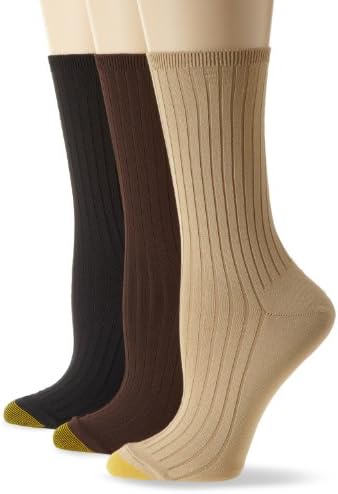 Gold Toe Women's Softwear Dress Rib 3 Pair Socks, Sandstone/Chocolate/Black, 9-11