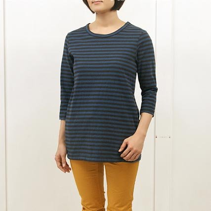 (ダナファヌル) DANAFANEUILボーダー柄ボートネックチュニック丈７分袖カットソー