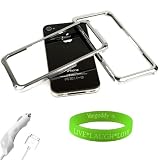 Heavy Duty Protective Solid Chrome Metal 2 Piece Bumper for Apple iPhone 4S + VanGoddy Live*Laugh*Love Wristband + Apple Approved Car Charger for iPhone 4S