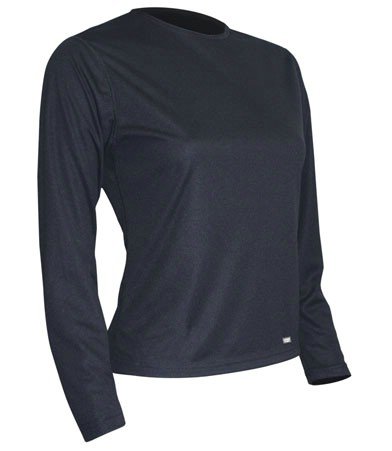 Polarmax Light Weight Tech Silk Women's Long Sleeve Crew Tee (Black, Medium)