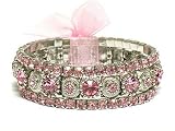 Pink Silver Crystal Stretch Ladies Bracelet