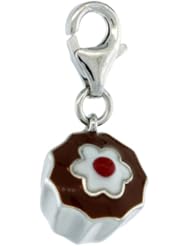 Sterling Silver Chocolate Cupcake Charm for Bracelet, 1/2 in. (13mm) tall, Enamel Finish