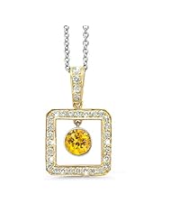 Square Diamond Pendant With A Round Cut Center Stone In 18K Yellow Gold With A 0.70 ct. Genuine Yellow Sapphire Center Stone.