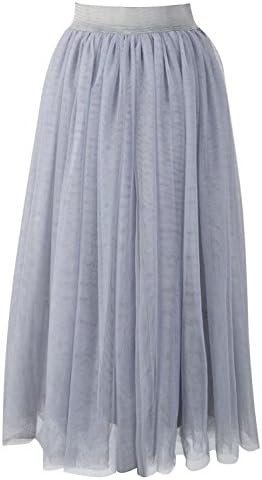 Women's A-line Tutu Skirts with Stretch High Waist, Lining and Mesh Tulle M (80 cm), Grey