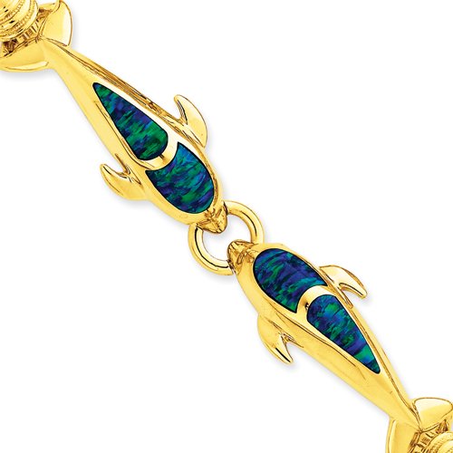 14K Created Opal Dolphin Bracelet
