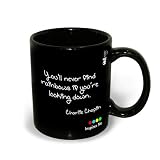 Inspirational Mug; Charlie Chaplin; Quote 'You'll not find Rainbows"; Black Colour; Hot Muggs; 11oz.