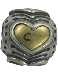 Authentic Limited Edition Pandora Midnight Heart Charm Black Friday 2011 - Sterling Silver with 14k Gold & Enamel Hearts 790591EN16