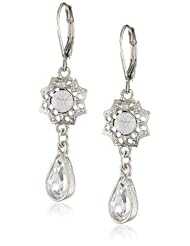 1928 Jewelry "Bridal Crystal" Silver-Tone Crystal Teardrop Earrings