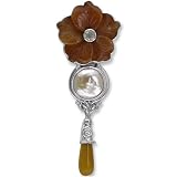 Sterling Silver Carnelian Flower Pearl Rainbow Moonstone Pin/Pendant