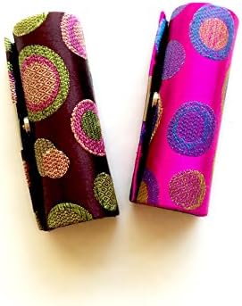 Lipstick Case Holder Box With Mirror 2pcs Rose Chocolate Coffee Satin Silky Fabric Polka Dot Brocade Gorgeous Design Christmas Gift