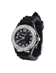Geneva Platinum CZ Accented Silicone Watch, Small Face