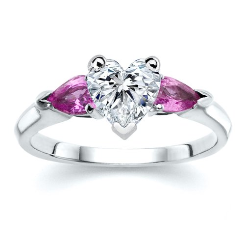 1.40 CT HEART DIAMOND W PEAR PINK SAPPHIRE RING 18K