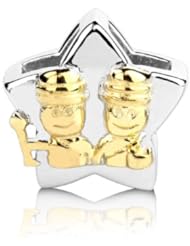 Sterling Silver Zodiac Gemini Charm, Fits Pandora and All Brands Charm Bracelets and Necklaces.