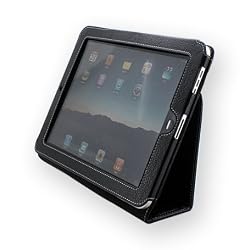 For Apple iPad 3G Yoobao Black Genuine Leather Book Case With Kickstand