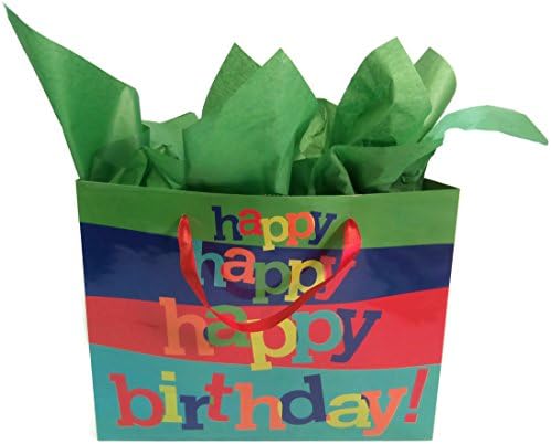 Gift Bags Set of 4 Glossy With Tissue Paper (Blue/Green/Orange)