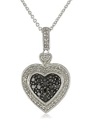 Sterling Silver Black and White Diamond Heart Pendant Necklace (1/3 cttw, I-J Color, I2-I3 Clarity), 18"