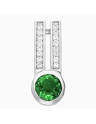 14K White Gold Round Cut Chatham Created Emerald and Diamond Pendant -- LIFETIME WARRANTY
