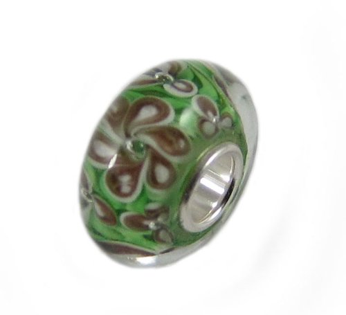 Sterling Silver Single Core Murano Glass European Flower Charm Bead, Pandora, Chamilia, Troll Compatible