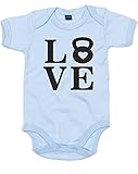 Love Kettlebell, Printed Baby Grow - Dusty Blue/Black 0-3 Months