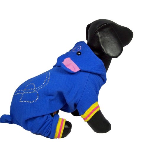 Dog and Cat Snugly High Quality PAJAMAS – Medium – Blue, yellow hood interior – I am up Mommy, Where is my Christmas Gift? – Only 1 Left