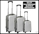 Set of 3 ABS Ultra Lightweight Hard Shell Silver Trolley Suitcases Luggage