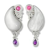 Sterling Silver, Mother-of-Pearl, Pink Tourmaline and Amethyst Earrings by Sajen