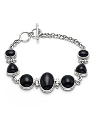 Heather Needham, Silver Oval, Round & Triangle Shaped Onyx Bracelet - 22G