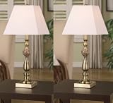 Set of 2 Antique Gold with Marble Ball Table Lamps