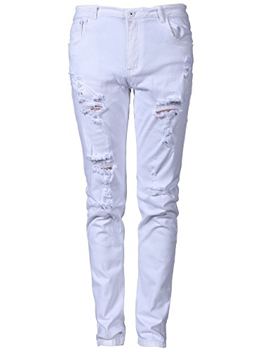 Moonwalk Men`s Elastic White Ripped Destroyed Jeans With Holes