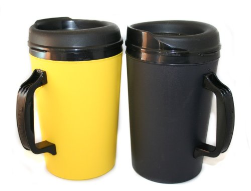 2 ThermoServ Foam Insulated Coffee Mugs 34 oz (1) Black & (1) Yellow