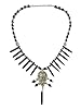 Vintage Jewelry Black Onyx Beads Spike German Silver Metal Carving Matching Pendant Choker Necklace