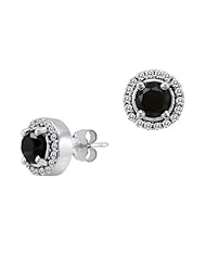 10k White Gold Black and White Diamond Earrings
