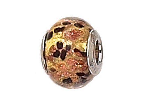 Zable(tm) Sterling Silver Gold with Black/Copper Murano Glass Bead / Charm