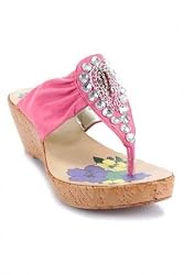 Hot Pink Jeweled Cork Platform and Wedge Heel 6.5