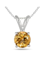 4MM All Natural Round Citrine Stud Pendant in .925 Sterling Silver
