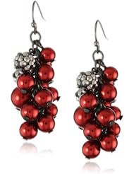 Silvertone Simulated Pearl Raspberry Bead Dangle Earrings