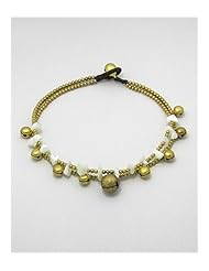 Cotton Waxed Thread Mother of Pearls Anklet In Brass
